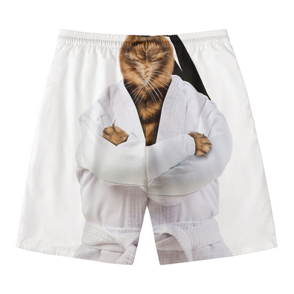 Karate Cat Print Men's Swim Trunks