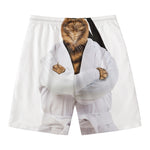Karate Cat Print Men's Swim Trunks