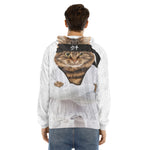 Karate Cat Print Men's Velvet Pullover Hoodie
