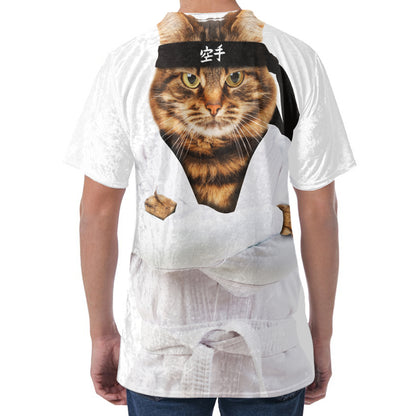 Karate Cat Print Men's Velvet T-Shirt