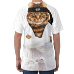 Karate Cat Print Men's Velvet T-Shirt