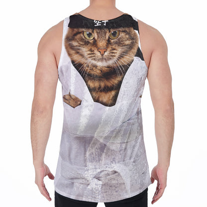 Karate Cat Print Men's Velvet Tank Top