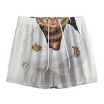 Karate Cat Print Mesh Shorts