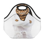 Karate Cat Print Neoprene Lunch Bag
