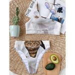 Karate Cat Print One Shoulder Bikini Top