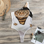 Karate Cat Print One Shoulder Bodysuit