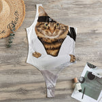 Karate Cat Print One Shoulder Bodysuit