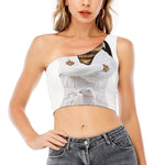 Karate Cat Print One Shoulder Crop Top