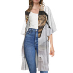 Karate Cat Print Open Front Beach Cover Up