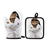 Karate Cat Print Oven Mitt And Pot Holder Set