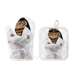 Karate Cat Print Oven Mitt And Pot Holder Set