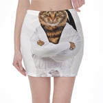 Karate Cat Print Pencil Mini Skirt