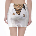 Karate Cat Print Pencil Mini Skirt