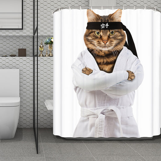 Karate Cat Print Polyester Shower Curtain