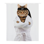 Karate Cat Print Polyester Shower Curtain