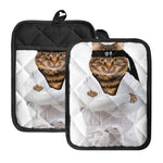Karate Cat Print Pot Holders With Pocket