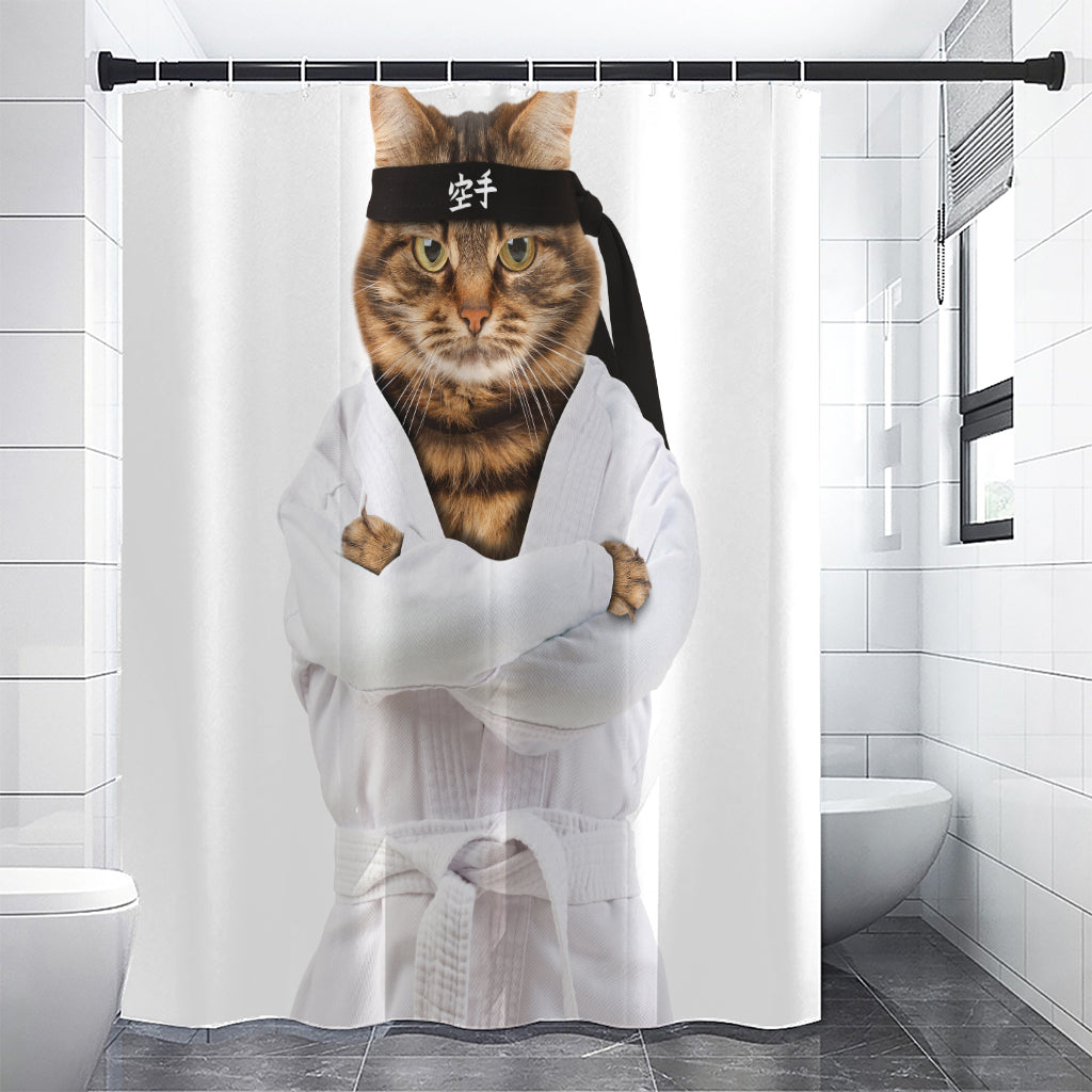 Karate Cat Print Premium Shower Curtain