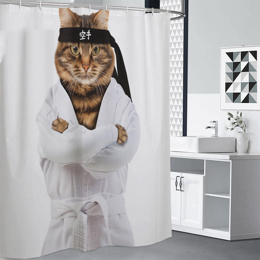 Karate Cat Print Premium Shower Curtain