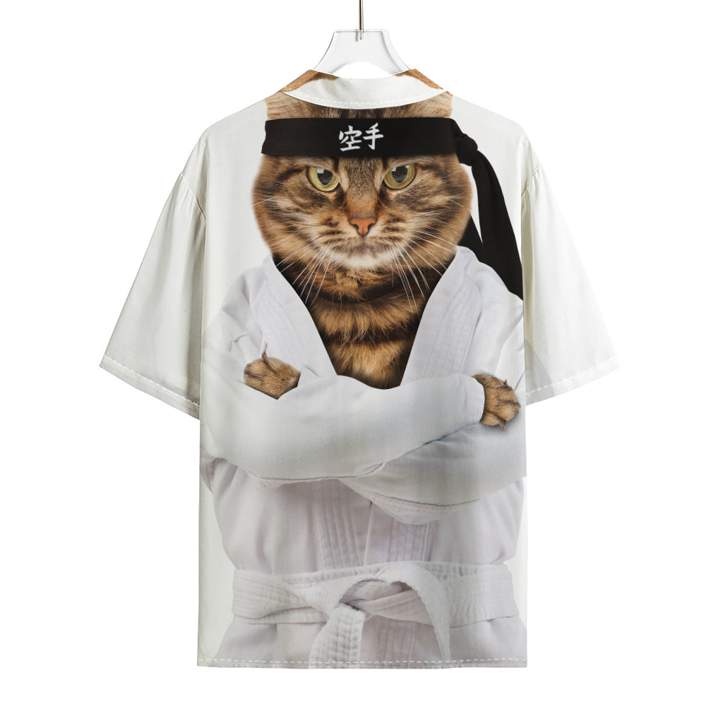 Karate Cat Print Rayon Hawaiian Shirt