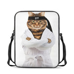 Karate Cat Print Rectangular Crossbody Bag