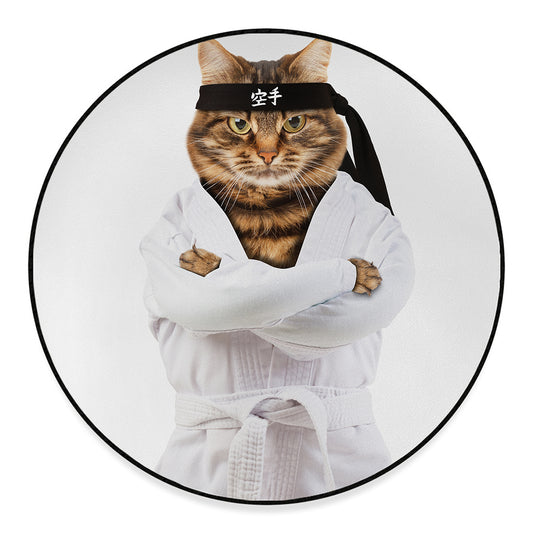 Karate Cat Print Round Floor Mat