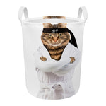 Karate Cat Print Round Laundry Basket