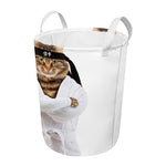 Karate Cat Print Round Laundry Basket