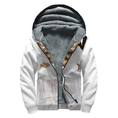 Karate Cat Print Sherpa Lined Zip Up Hoodie