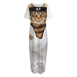 Karate Cat Print Short Sleeve Long Nightdress