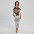 Karate Cat Print Short Sleeve Maxi Dress