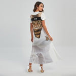 Karate Cat Print Short Sleeve Maxi Dress