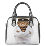 Karate Cat Print Shoulder Handbag