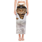 Karate Cat Print Side Slit Maxi Skirt