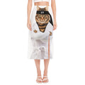 Karate Cat Print Side Slit Midi Skirt