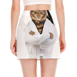 Karate Cat Print Side Slit Mini Skirt