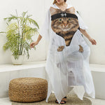 Karate Cat Print Silk V-Neck Kaftan Dress