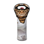 Karate Cat Print Single Neoprene Wine Tote