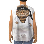 Karate Cat Print Sleeveless Baseball Jersey