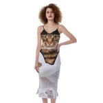 Karate Cat Print Slim Fit Midi Cami Dress
