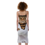 Karate Cat Print Slim Fit Midi Cami Dress