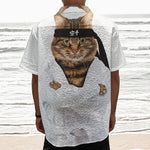 Karate Cat Print Textured Short Sleeve Shirt