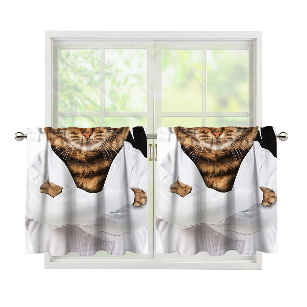 Karate Cat Print Tier Curtains