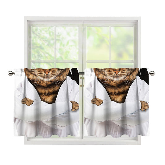 Karate Cat Print Tier Curtains