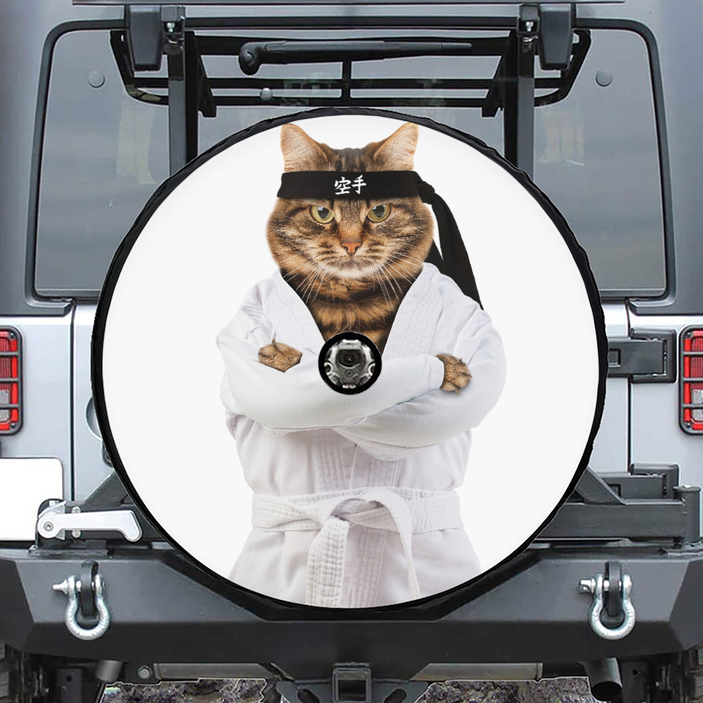 Karate Cat Print Tire Cover With Camera Hole