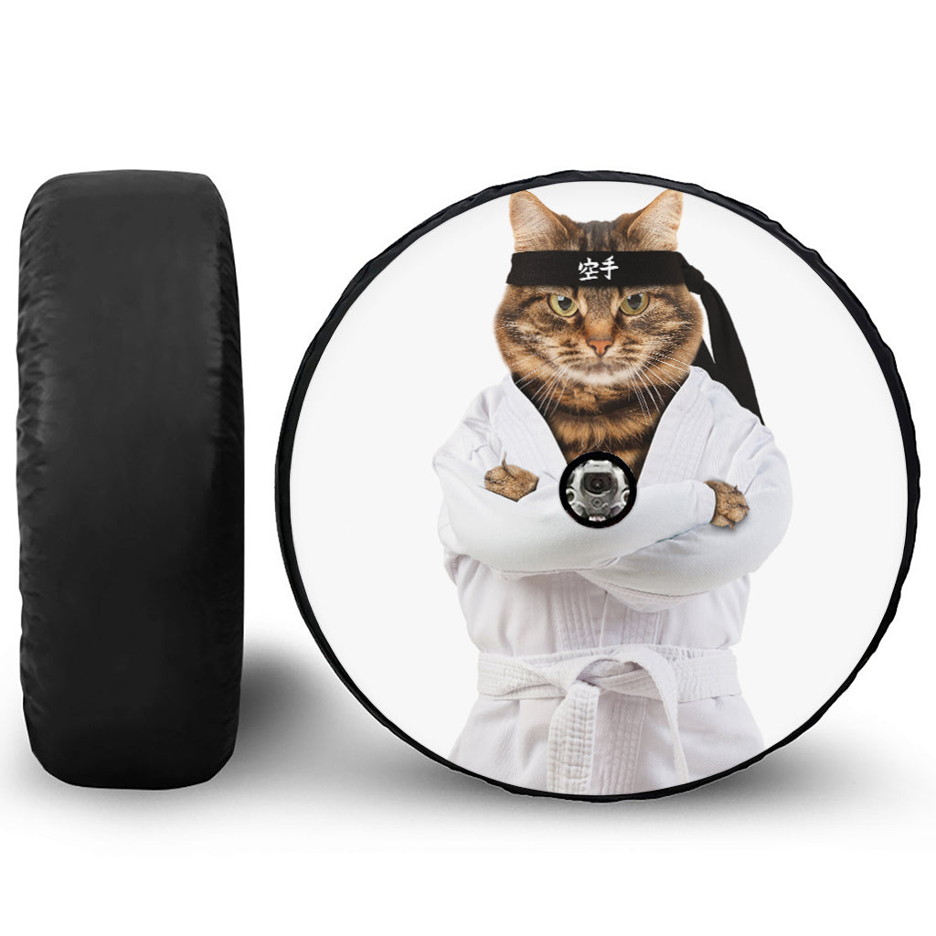 Karate Cat Print Tire Cover With Camera Hole