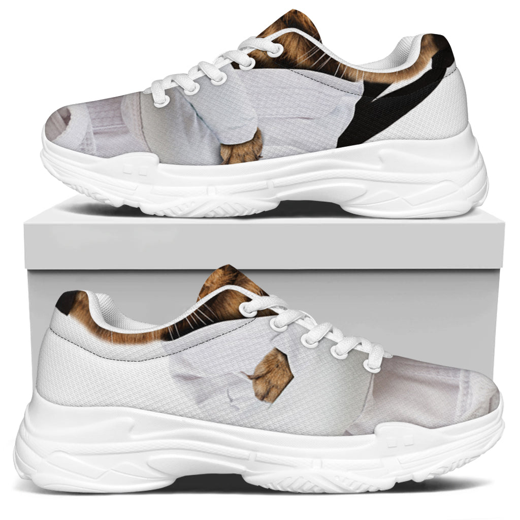 Karate Cat Print White Chunky Shoes