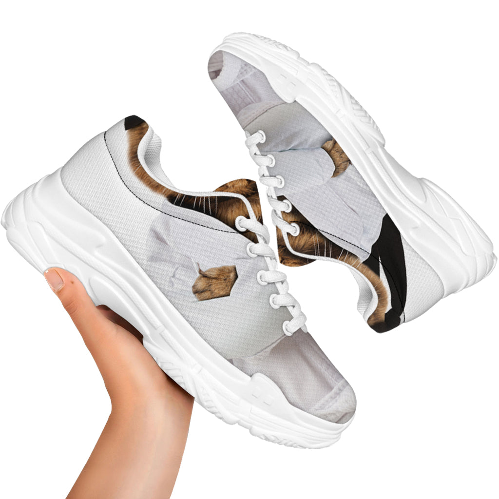 Karate Cat Print White Chunky Shoes