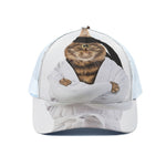 Karate Cat Print White Mesh Trucker Cap