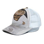 Karate Cat Print White Mesh Trucker Cap