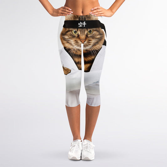 Karate Cat Print Women's Capri Leggings